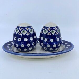 vintage boleslaweic polish pottery salt & pepper shakers with tray